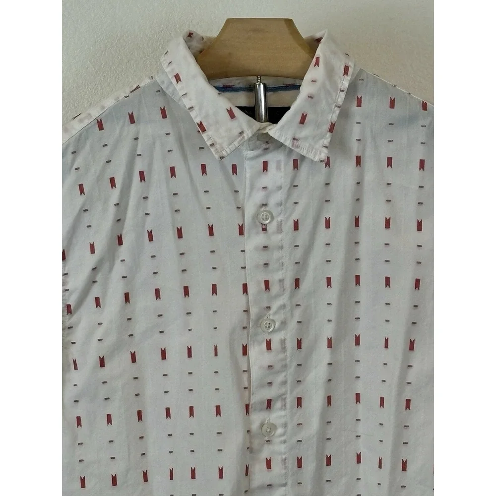 Banana Republic Grant Fit Button Up Shirt Mens S White Red Cotton Preppy Classic